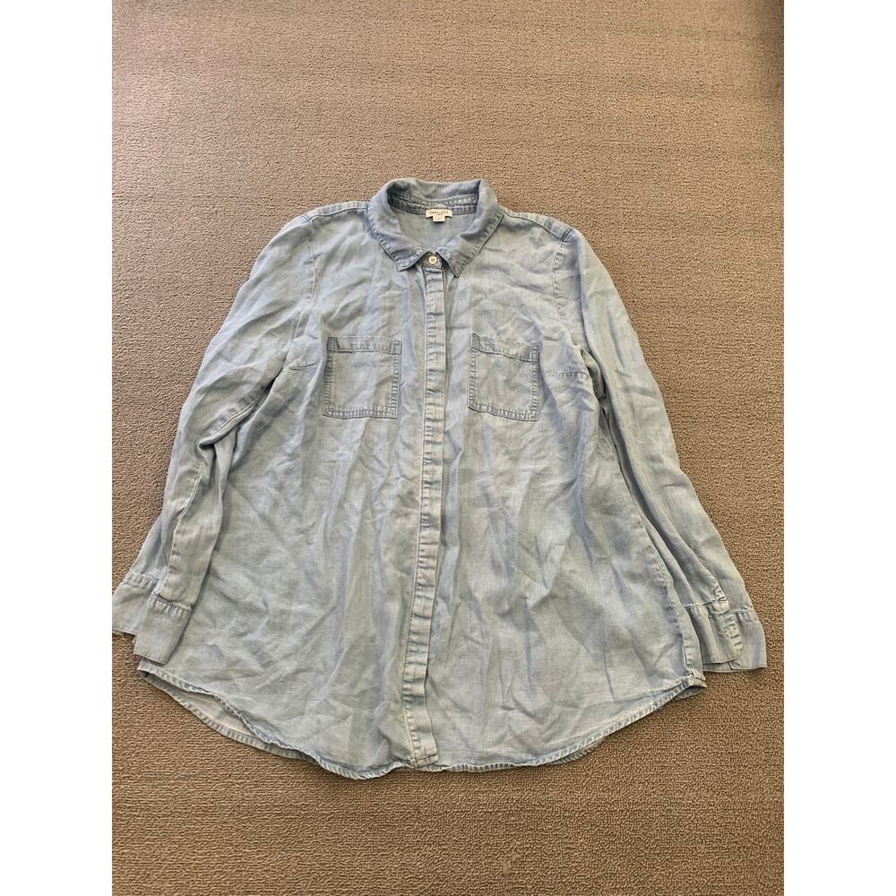 SPLENDID Women Large Blue Denim Button Up‎ Shirt